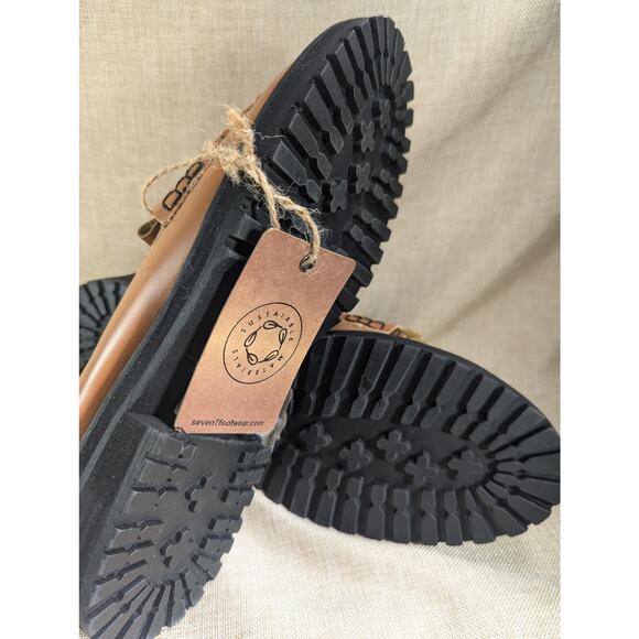 Seven 7 Black Shoes Loafers Size 9 Slip On Tassel Lug Sole Tan Brown Seven7 - Picture 7 of 7